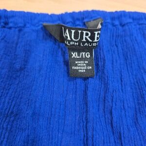 Lauren Ralph Lauren XL Blue Peasant Blouse Ruffle Trim Long Sleeve Top